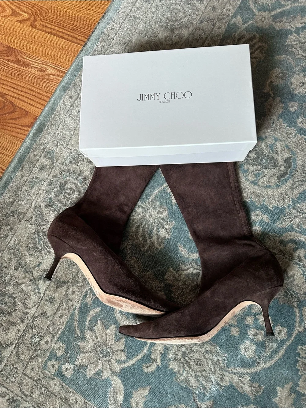 Jimmy Choo Dark Brown Suede Knee-High Pointed-Toe Boots